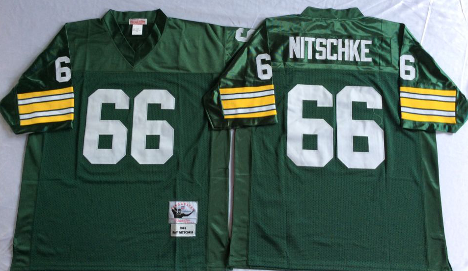 Men NFL Green Bay Packers 66 Nitschke green Mitchell Ness jerseys